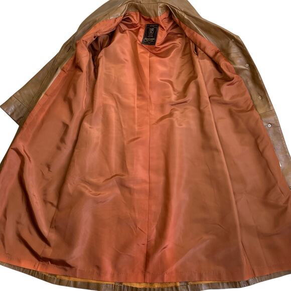 Vintage Dan Di Modes 24K Glove Leather Trench Coat Tan Brown Fitted Sz 8 - Picture 10 of 16